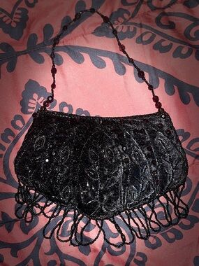 Vintage Black Beaded Fringe Bandeau Bag